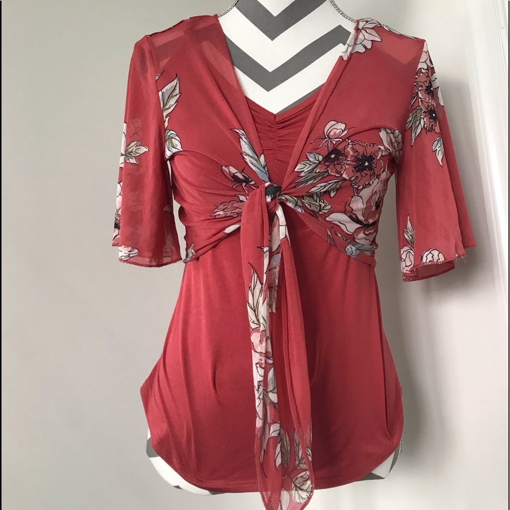 Maroon tank top with maroon floral sheer cover up